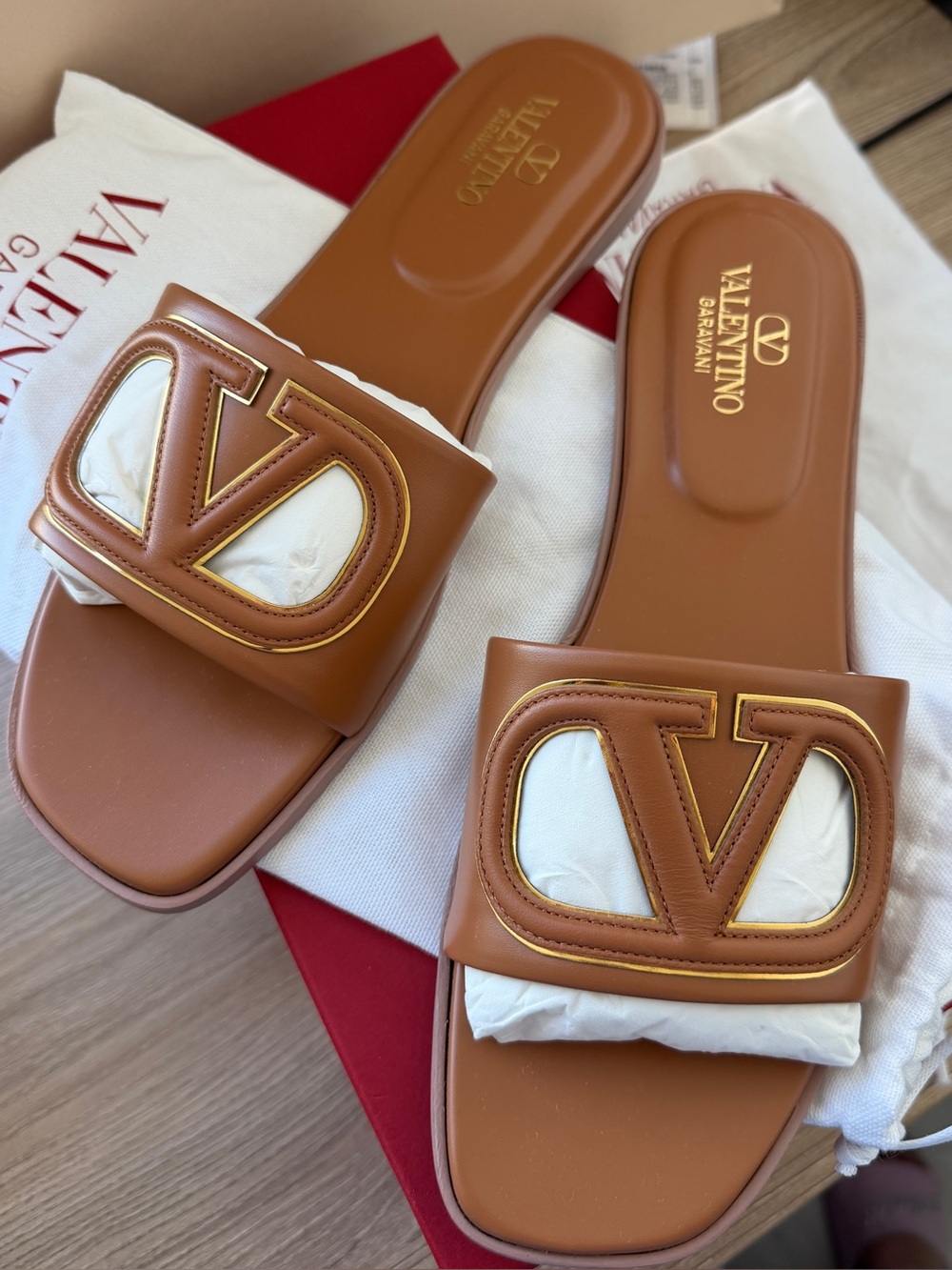 Valentino VLogo Cut-Out Calfskin Slide Womens Sandals